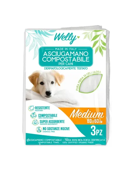 Welly Asciugamano Compostabile Medium - 80x60 cm - 3 Pezzi