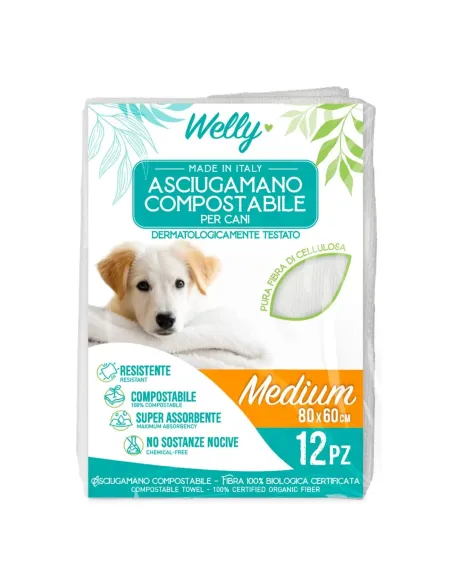 Welly Asciugamano Compostabile Medium - 80x60 cm - 12 Pezzi
