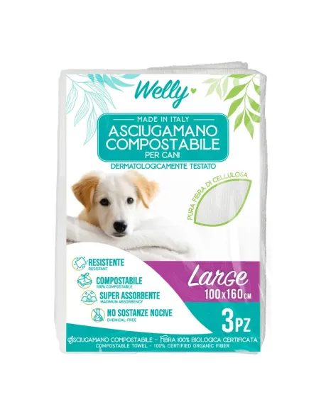 Welly Asciugamano Compostabile Large 100x160 cm 3 pezzi
