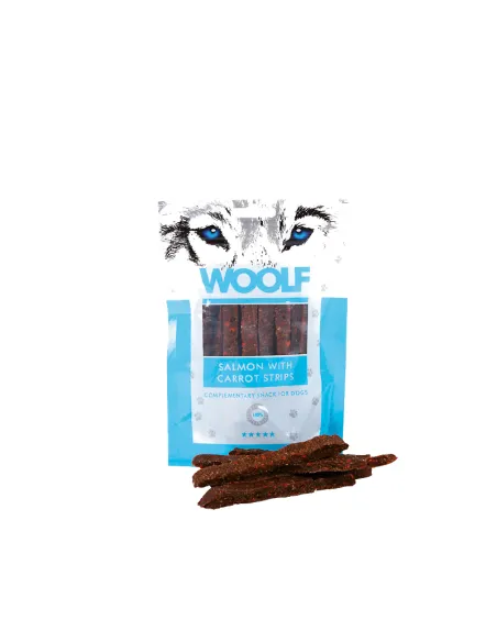 Woolf Dog Snack Strisce di Salmone e Carote 100g